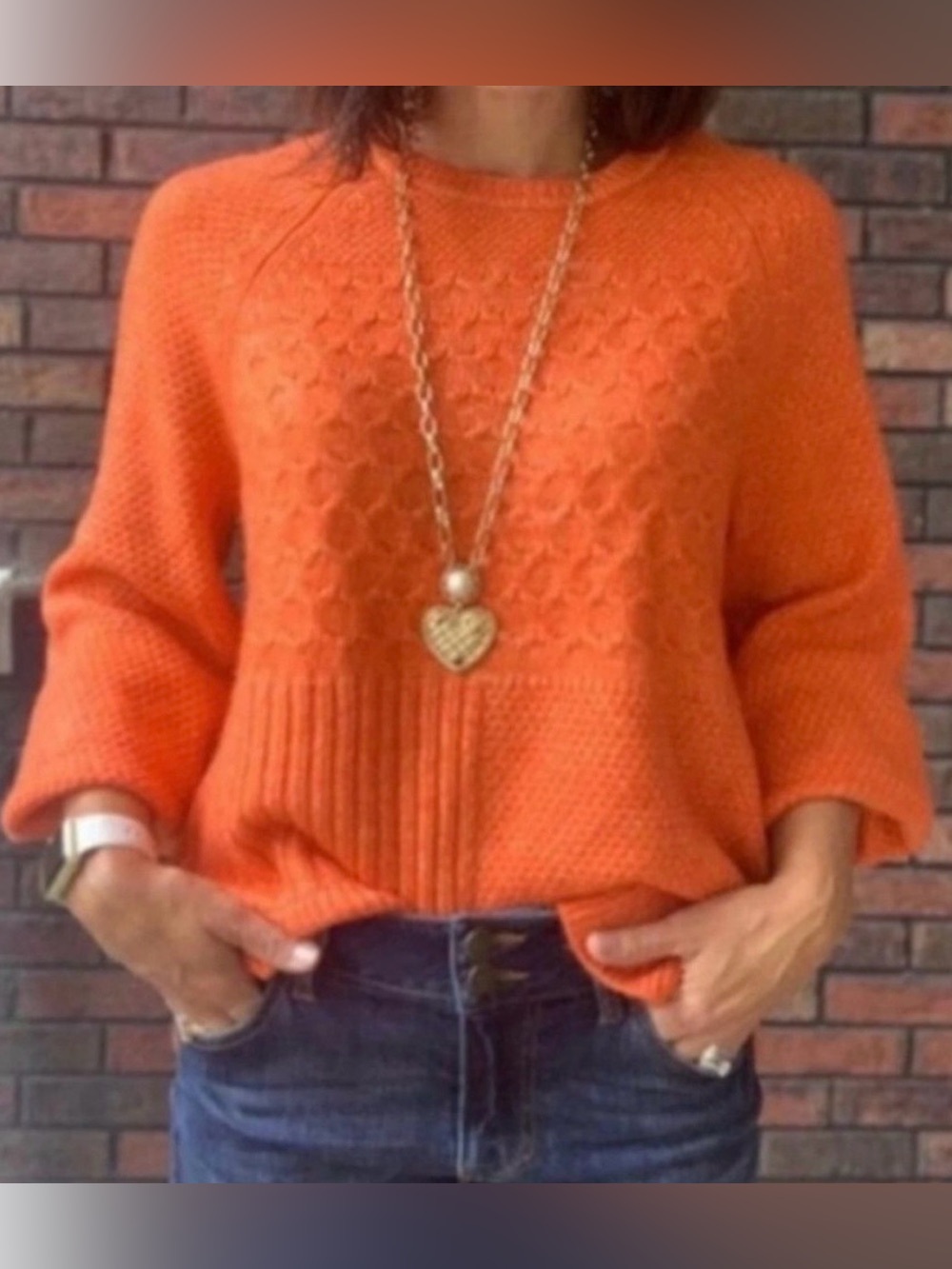 CAbi Amber Orange Cable-Knit Crewneck Sweater - Picture 2 of 5